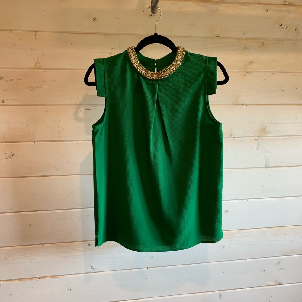 Moa Moa | Emerald Green Jewelled Neck Top
